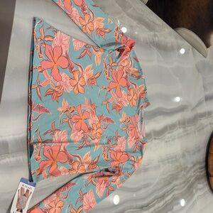 Roxy Mint Floral Rash Guard with Pink & Orange Blooms